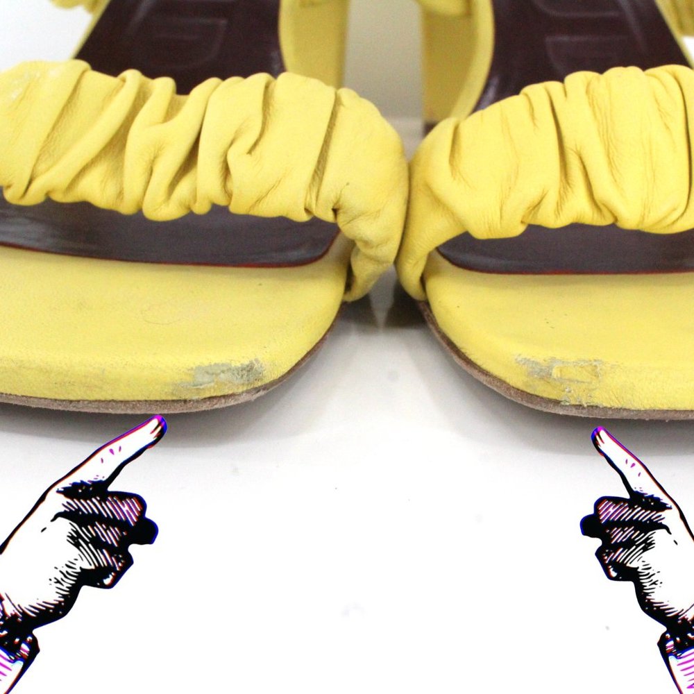 STAUD Frankie Ruched Leather Heeled Sandals Mules Wallflower Yellow EU 40 US 10 - Picture 14 of 15